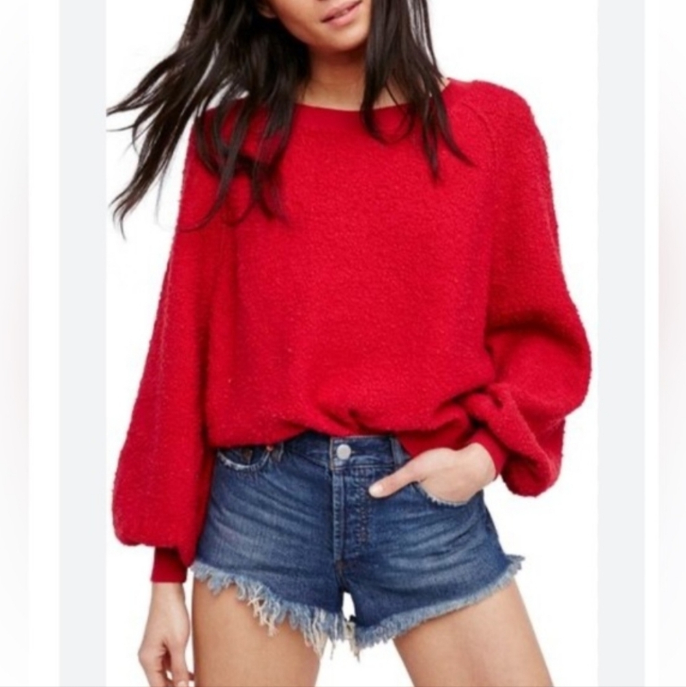 Free People Red Found My Friend Sweatshirt